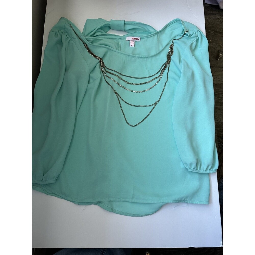 Bongo Seafoam Green Crew Neck Sheer Blouse Women’s Size M